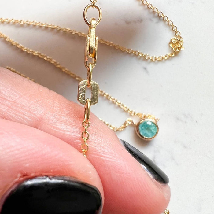 Neon Blue Color Tourmaline Necklace in14K Yellow Gold