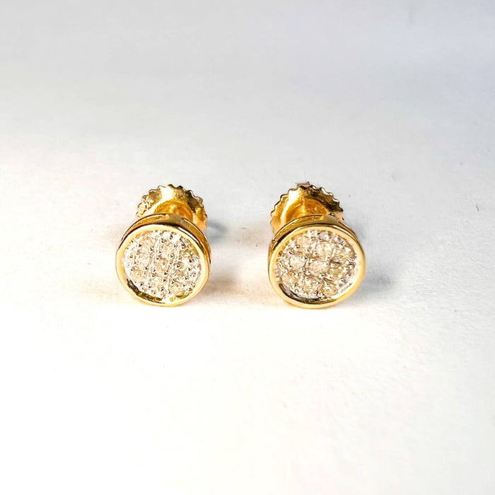 14K Yellow Gold Pavé Diamond Round Studs Earrings