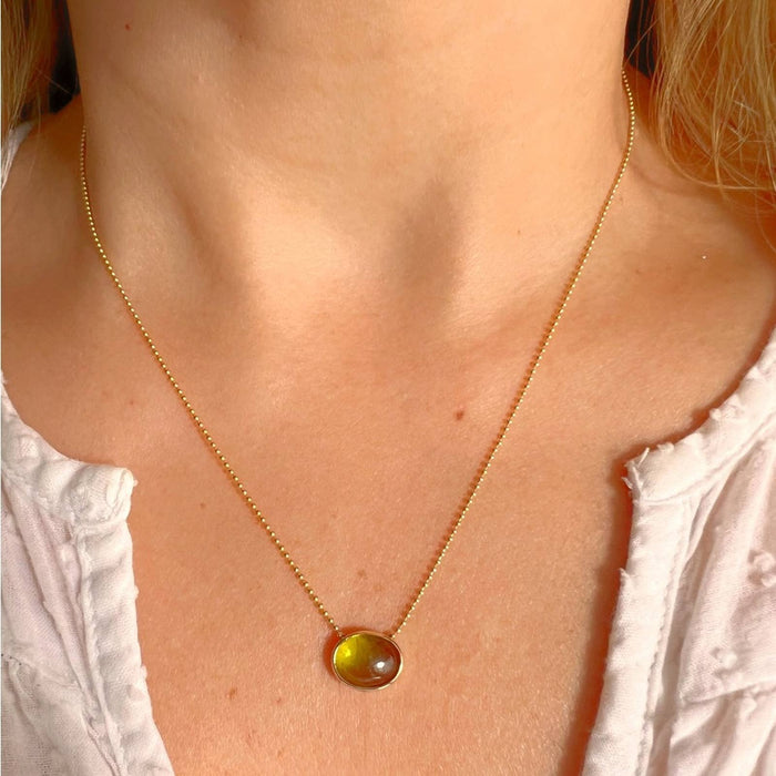 Cabochon Peridot East and West Necklace 14k Gold