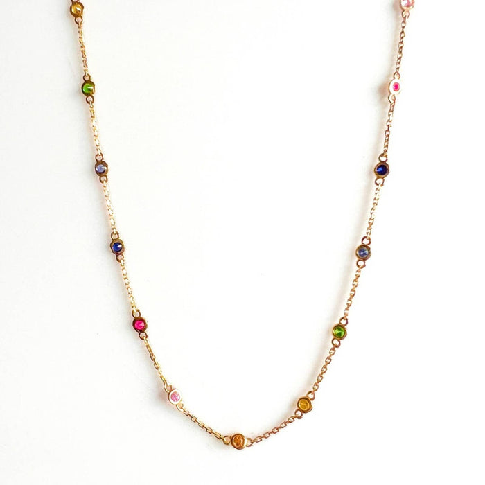 14K Yellow Gold By Yard Multi Gemstone Necklace