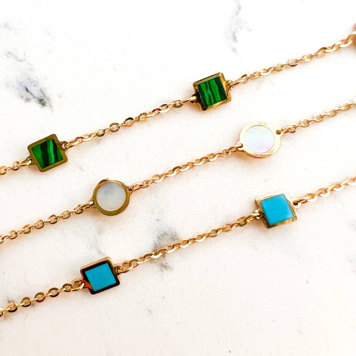 14K Yellow Gold Malachite Station Necklace