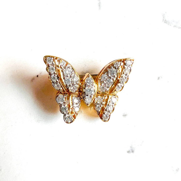 Vintage 18K Yellow Gold Diamond Butterfly Pin Brooch