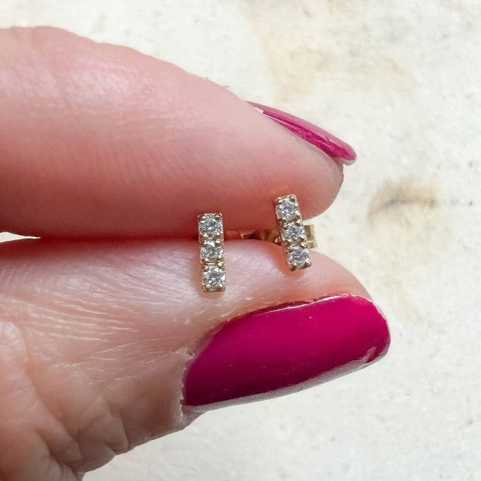 14K Yellow Gold Diamond Mini Bar Stud Earrings