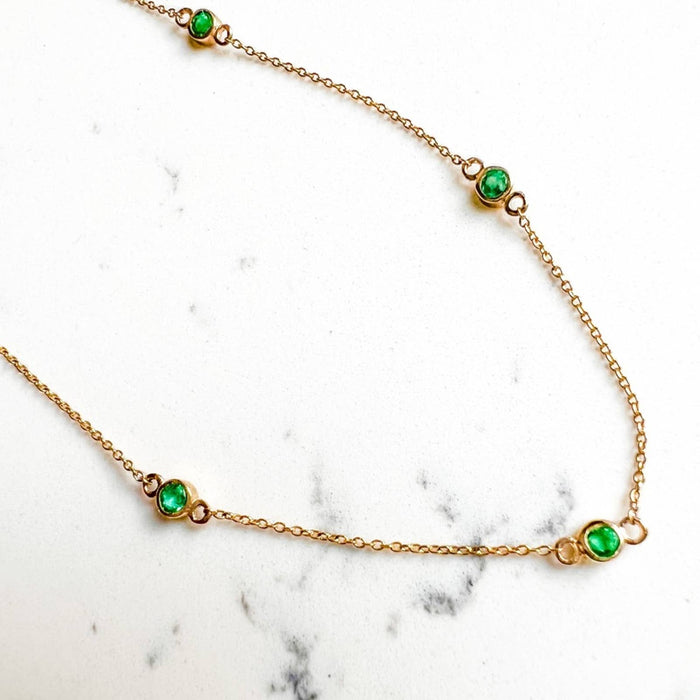 14K Yellow Gold Emerald Station Necklace