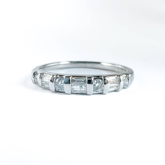 14k White Gold Baguette Round-cut Diamond Bridal Wedding Band Ring