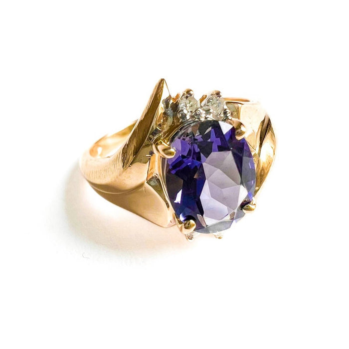 Vintage Tanzanite and Diamond Ring 14k Yellow Gold