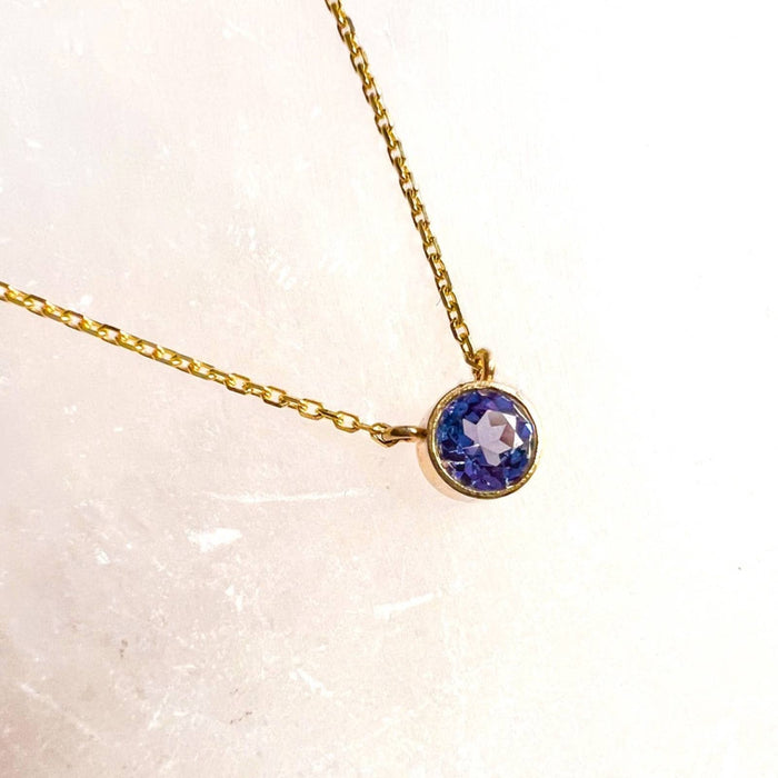 Tanzanite Solitaire Necklace 14k Yellow Gold