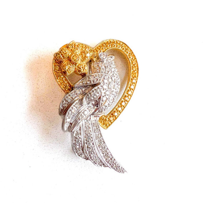 Vintage Diamond 18k Two Tone Gold Bird Brooch Pin