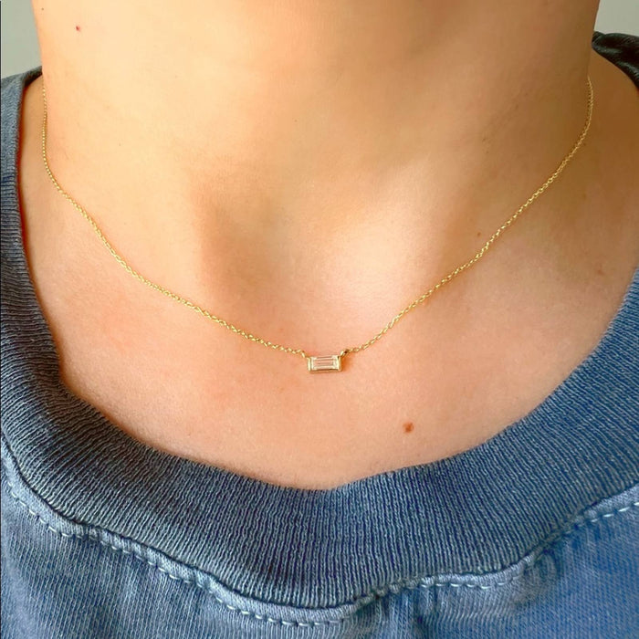 Baguette Diamond Necklace 14K Yellow Gold