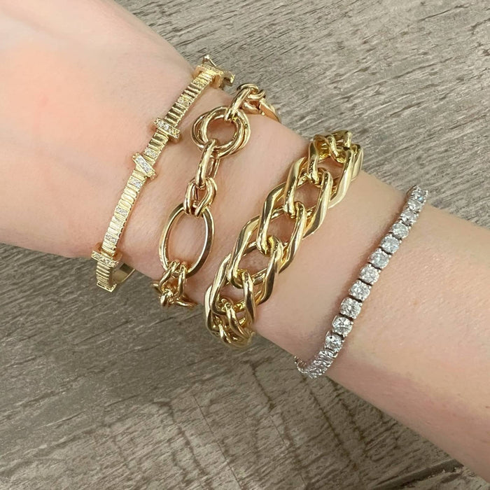 14K Solid Yellow Gold Charm Bangle