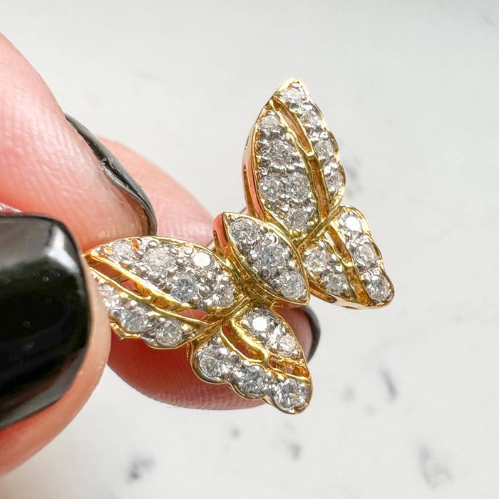 Vintage 18K Yellow Gold Diamond Butterfly Pin Brooch