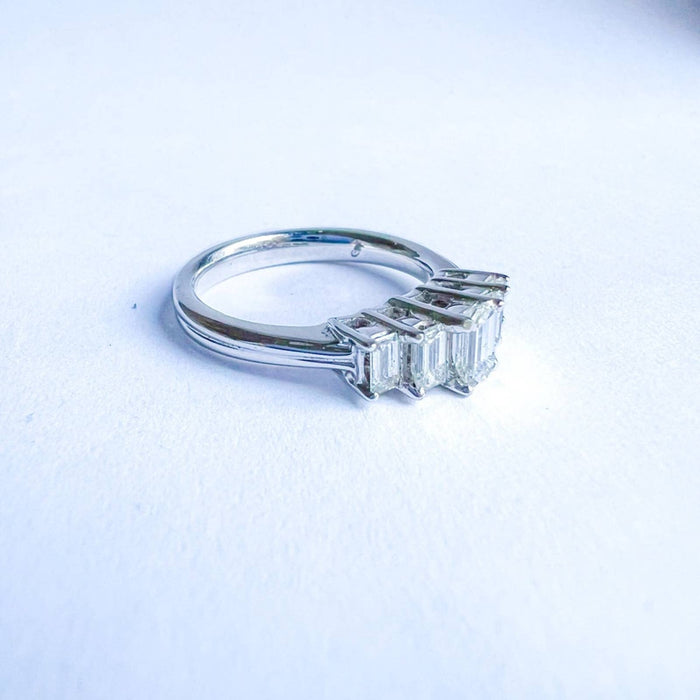 14K White Gold Five Emerald Cut Engagement Ring