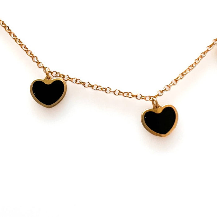 14K Yellow Gold Heart Dangle Station Necklace