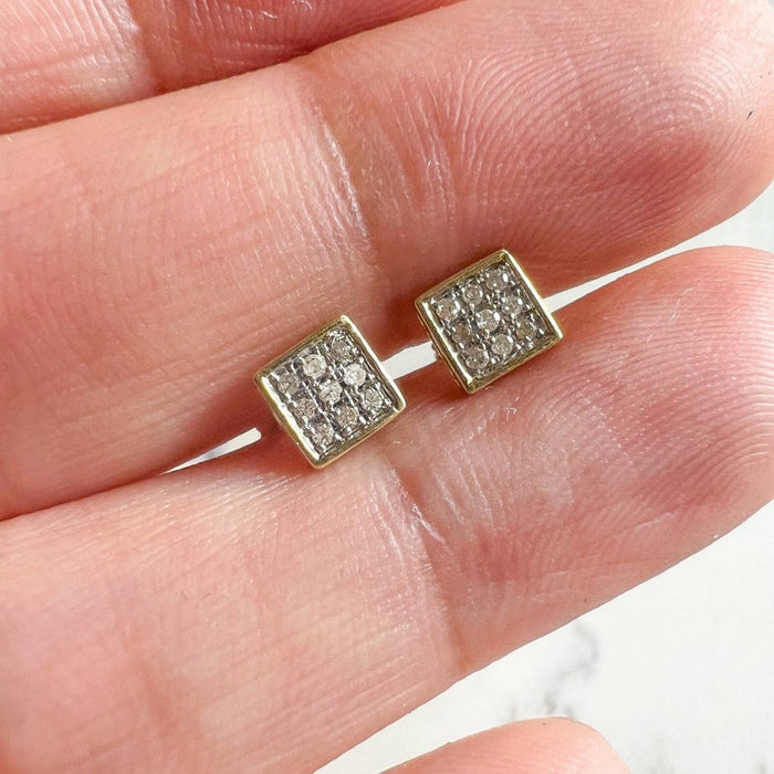 Diamond Micro-Pavé Square Stud Earrings 14K Gold