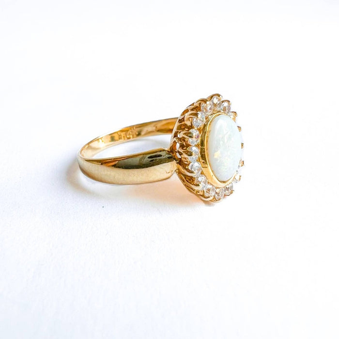 14K Yellow Gold Opal and Cubic Zirconia Halo Ring