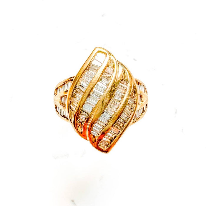 14K Yellow Gold Baguette Diamond Vintage Ring