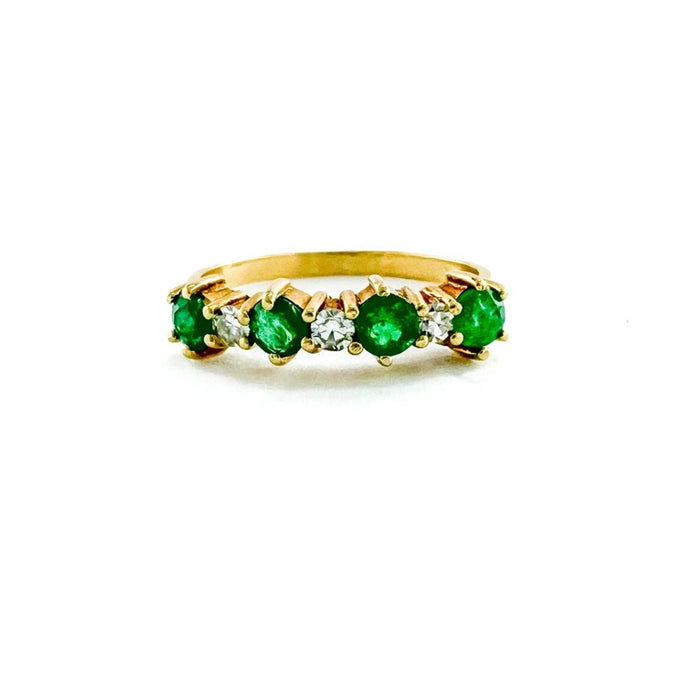 18K Yellow Gold Emerald and Diamond Vintage Band Ring