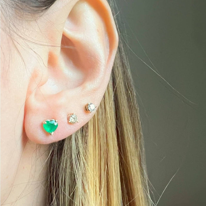 Heart-Shaped Emerald Stud Earrings 14K Yellow Gold