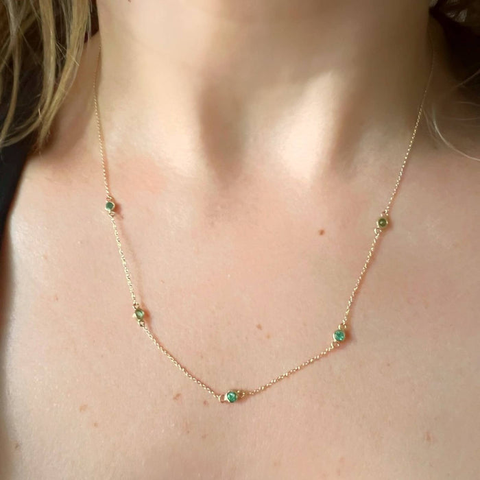 14K Yellow Gold Emerald Station Necklace