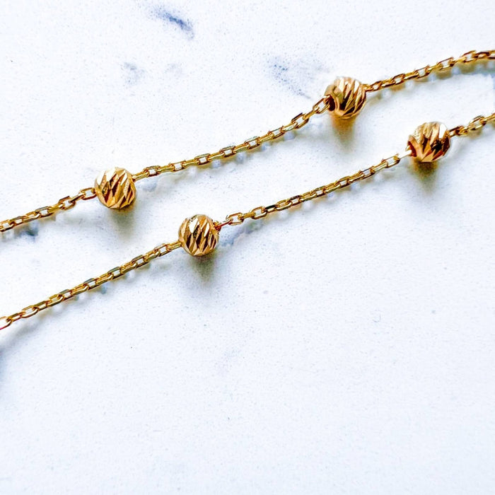 14K Yellow Gold Diamond Cut Beaded Chain Necklace