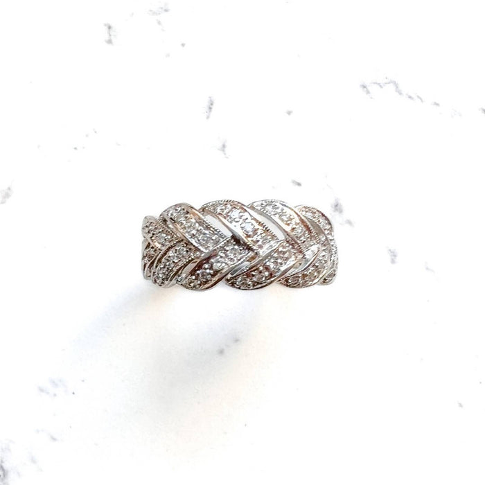 14K White Gold Braid Diamond Ring