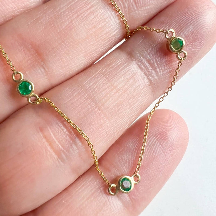 14K Yellow Gold Emerald Station Necklace