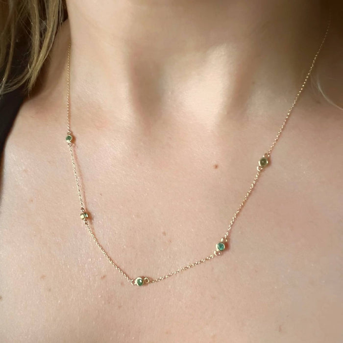 14K Yellow Gold Emerald Station Necklace