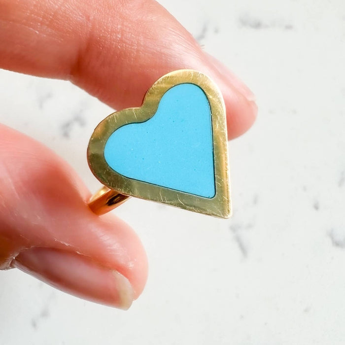 Enamel Turquoise Heart Ring 14K Yellow Gold