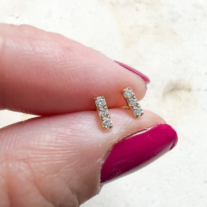 14K Yellow Gold Diamond Mini Bar Stud Earrings