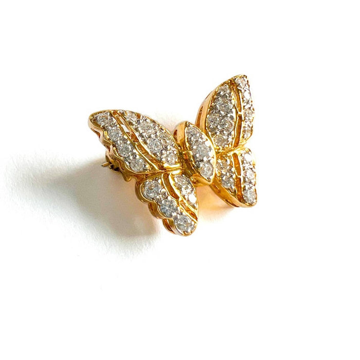 Vintage 18K Yellow Gold Diamond Butterfly Pin Brooch