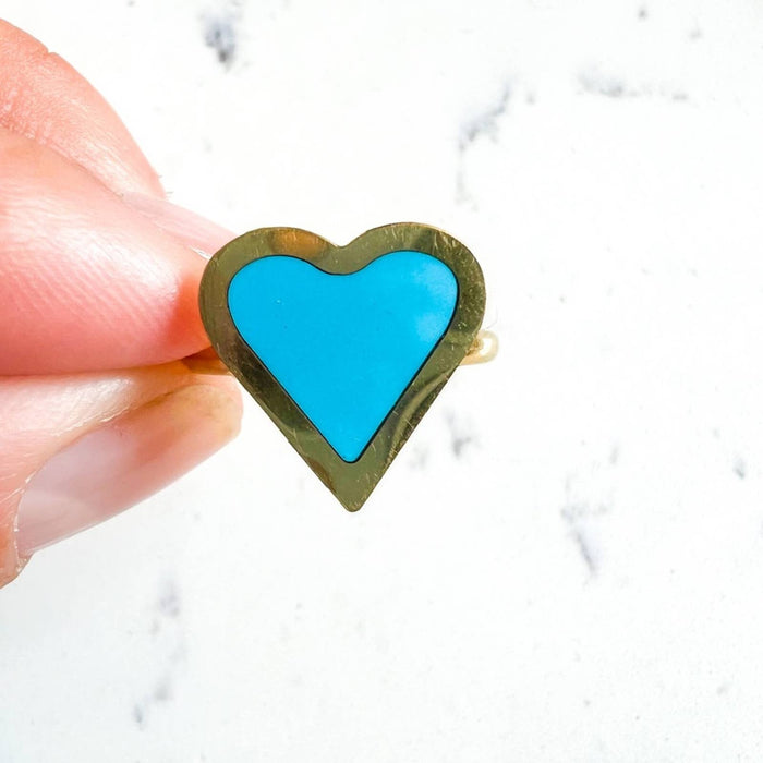 Enamel Turquoise Heart Ring 14K Yellow Gold