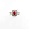  Emerald Cut Ruby and Diamond Halo Engagement Ring in 14K White Gold