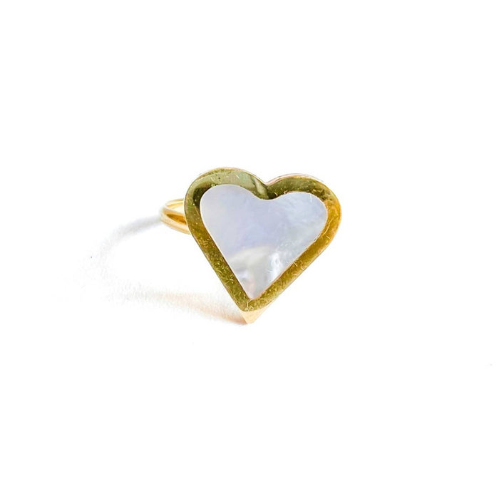 Mother Of Pearl Enamel Heart Ring 14K Gold