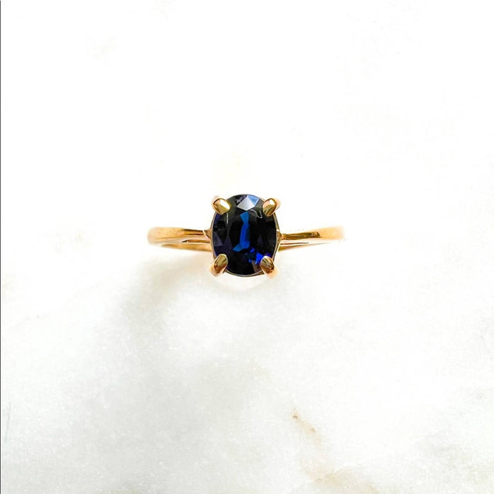 14K Yellow Gold Sapphire Solitaire Vintage Ring