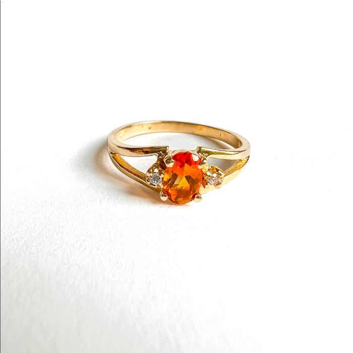 14K Yellow Gold Citrine and Diamond  Vintage Ring