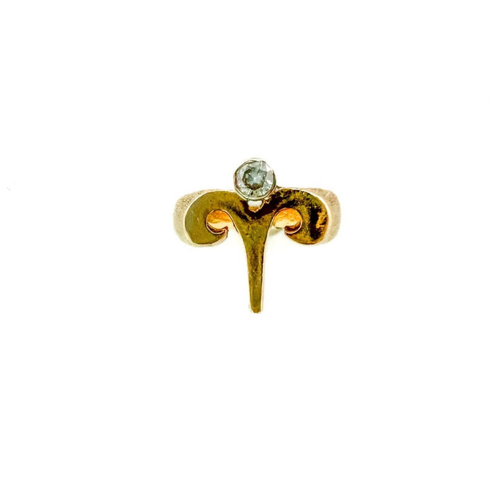 14K Yellow Gold Diamond Aries Symbol Vintage Ring