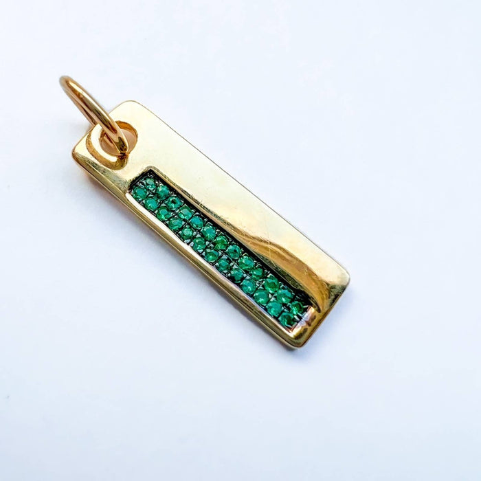 14K Yellow Gold Emerald / Sapphire / Turquoise Dog Tag Pendant Charm