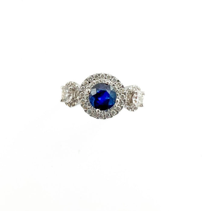 Sapphire and Diamond Engagement Ring 14K White Gold