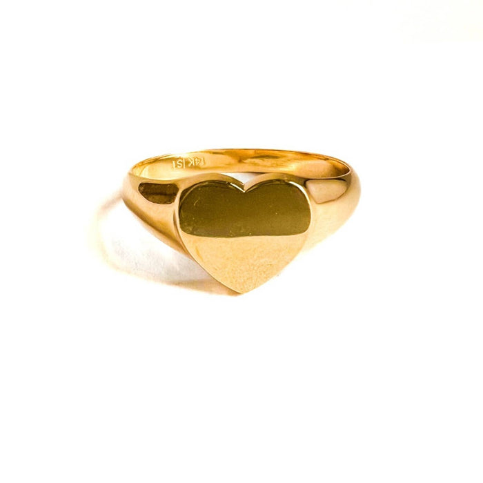 14k Solid Yellow Gold Heart Signet Ring