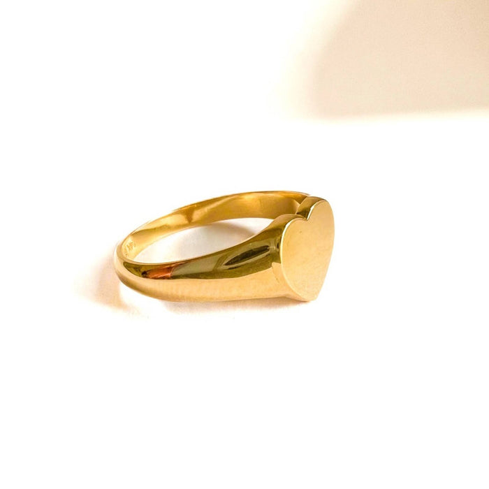 14k Yellow Gold Heart Signet Ring