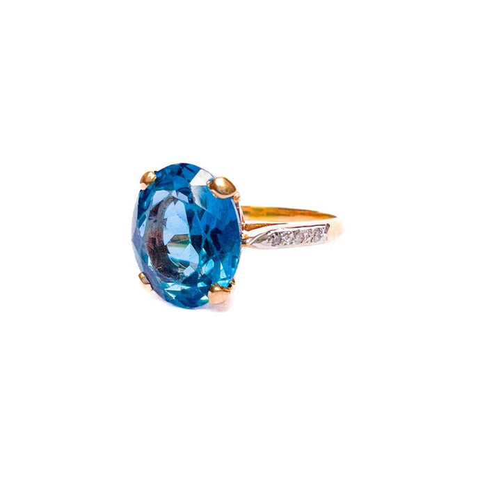 London Blue Topaz Diamond Ring 14K Yellow Gold