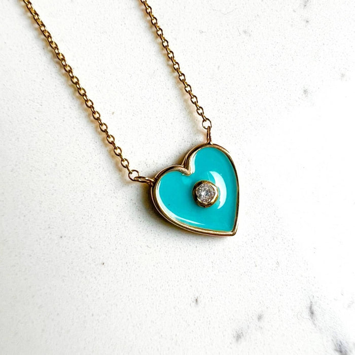 14K Yellow Gold Turquoise and Diamond Charm Necklace