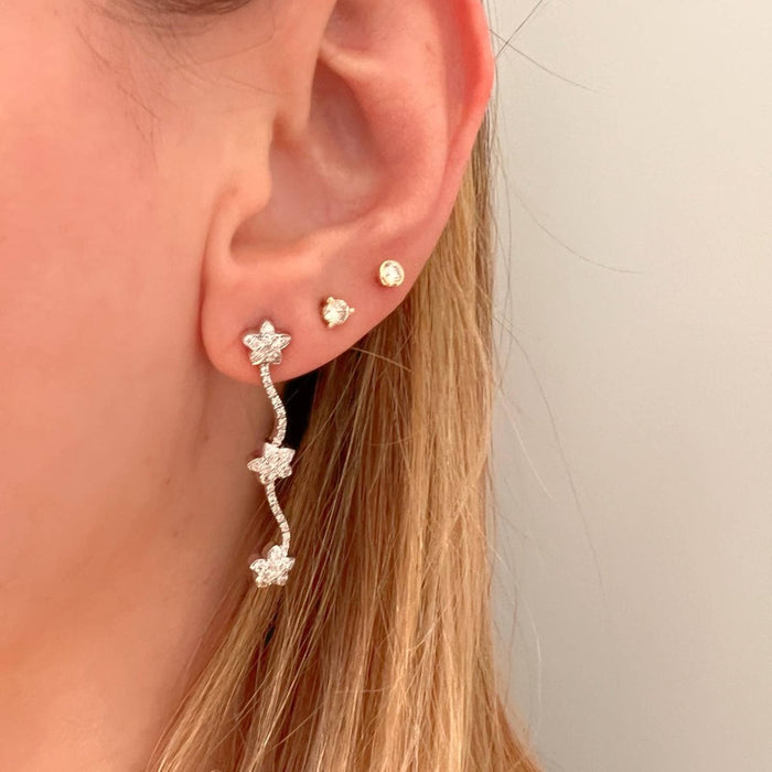 Diamond Long Stars Dangle Earrings 14K White Gold