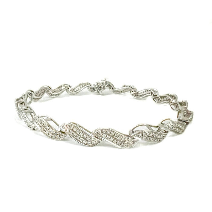 14K White Gold Wave Link Diamond Tennis Bracelet