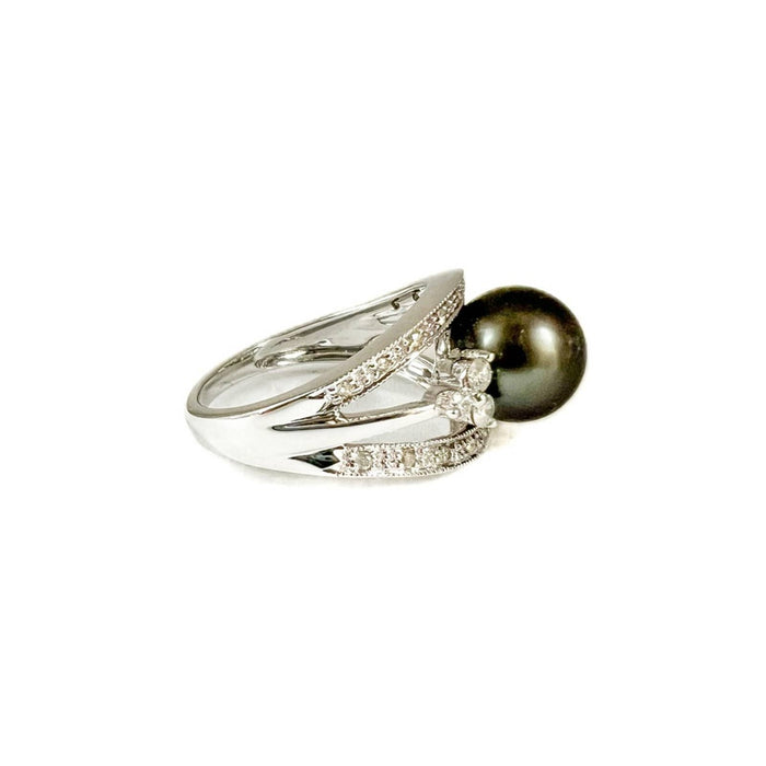 Tahini Pearl and Diamond Vintage Ring 14K White Gold