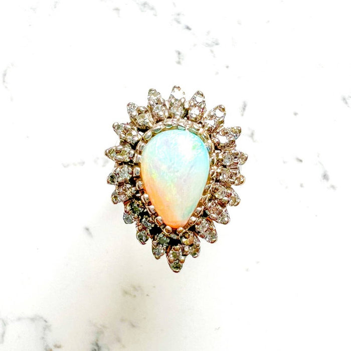 3 Carat Opal Diamond 14K White Gold Cocktail Ring