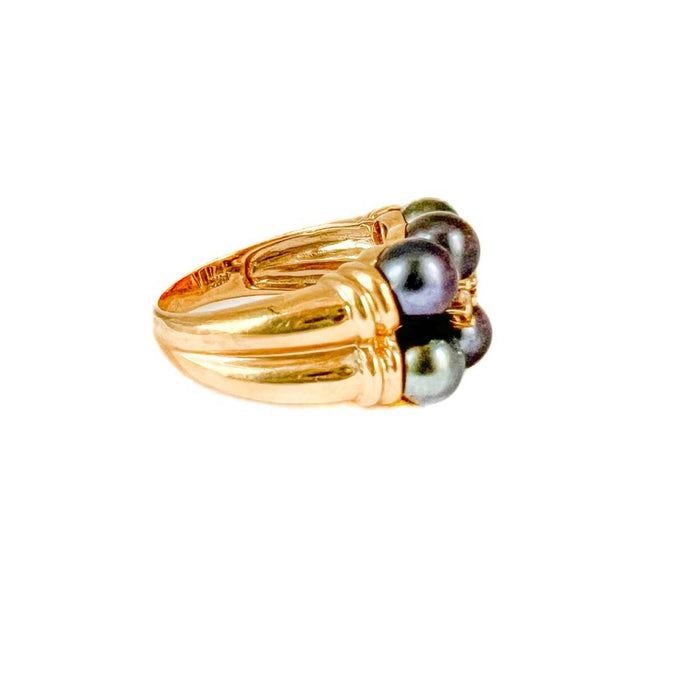 Vintage Tahini Pearl and Diamond Ring 14K Yellow Gold