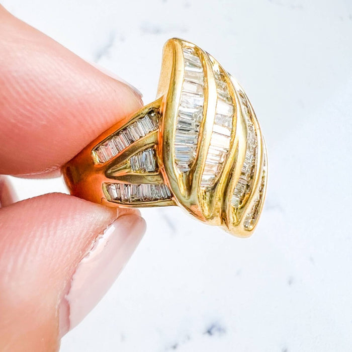 14K Yellow Gold Baguette Diamond Vintage Ring