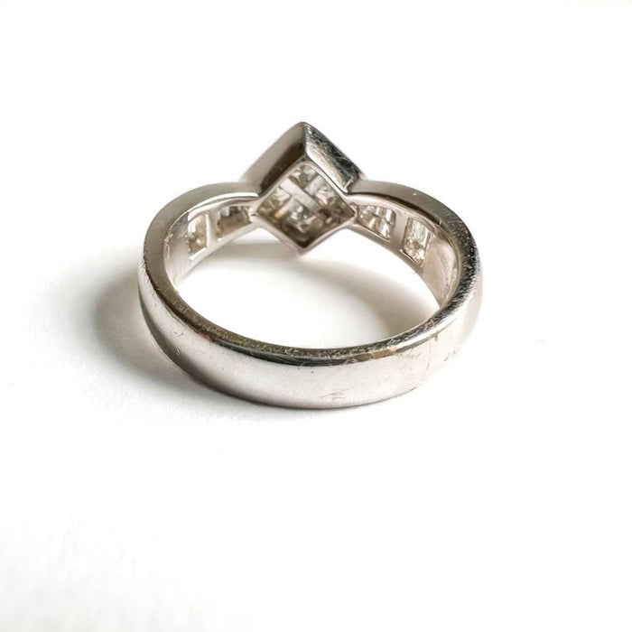 18K White Gold Princess Cut and Baguette Vintage Ring