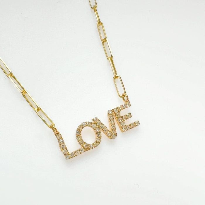 LOVE Diamond Paperclip Necklace 14K Yellow Gold